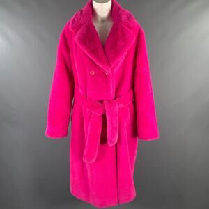 STAND STUDIO Size M Pink Polyester Textured Faux Fur Notch Lapel Coat